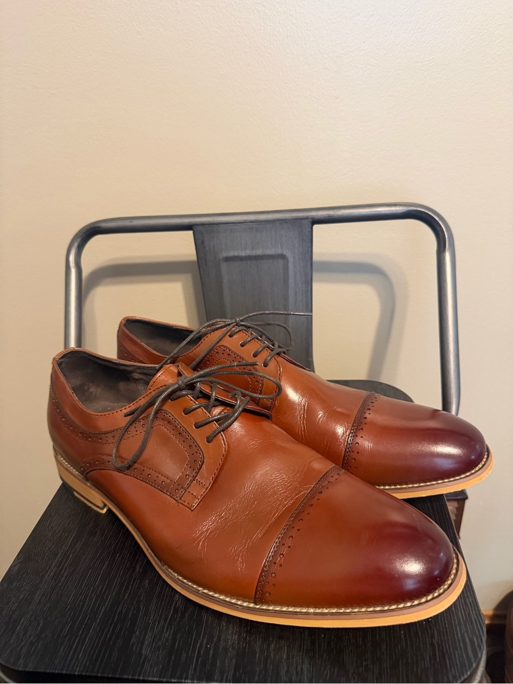 TMG Brown Leather Cap Toe Oxford Dress Shoes Men’s 12W Wide